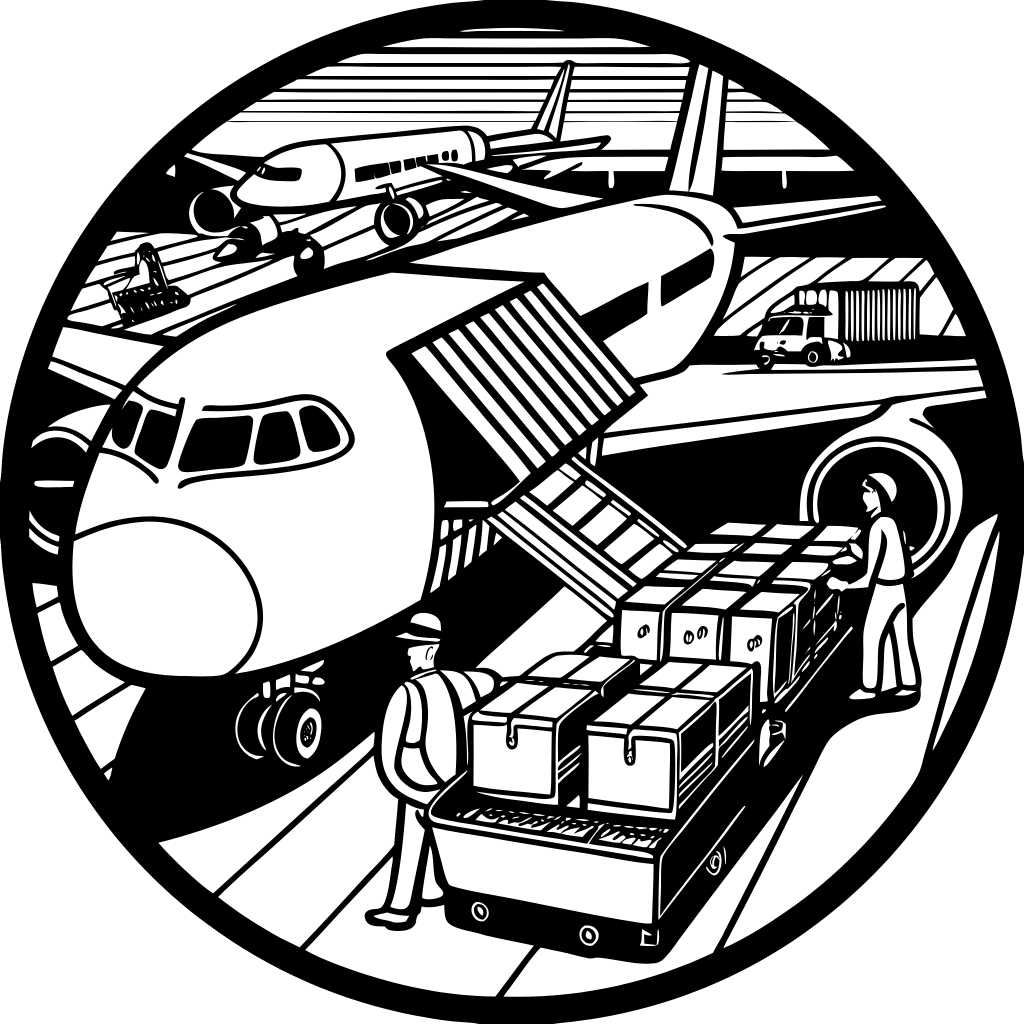 cargo-airplane-being-loaded-with-time-sensitive-ai - Top Notch Customs Icon of an airplane for air freight forwarding services.